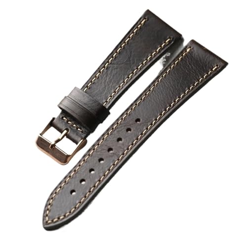MCNVNEFSAW Handgemachtes Ölwachs-Lederarmband 18 19 20 21 22MM Retro Weiches ultradünnes Armband Kompatibel for Herrenarmband Uhrenarmband(B rose gold buckle,20mm) von MCNVNEFSAW