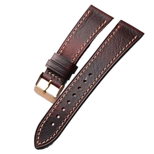 MCNVNEFSAW Handgemachtes Ölwachs-Lederarmband 18 19 20 21 22MM Retro Weiches ultradünnes Armband Kompatibel for Herrenarmband Uhrenarmband(D rose gold buckle,19mm) von MCNVNEFSAW