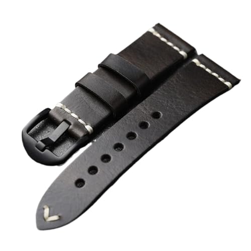 MCNVNEFSAW Handgemachtes Ölwachs Vintage Kalbsleder Armband 18 19 20 21 22 24MM Braun Blau Armband Weiches Herrenarmband Uhrenarmband(A Brack clasp,19mm) von MCNVNEFSAW