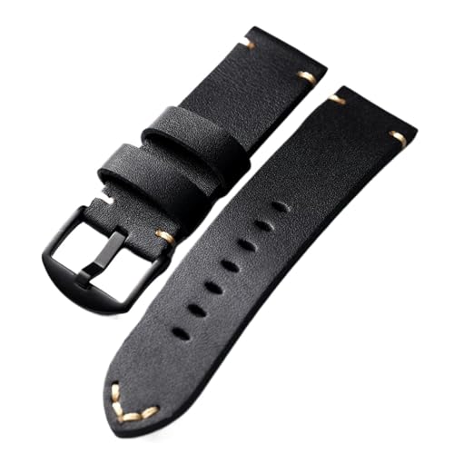 MCNVNEFSAW Handgemachtes Rindslederarmband aus Kopfschichtleder 20 22 24 26 MM Schwarz Weich Faltbar Ohne Sandwich Weiches Armband Uhrenarmband(A Brack buckle,20mm) von MCNVNEFSAW