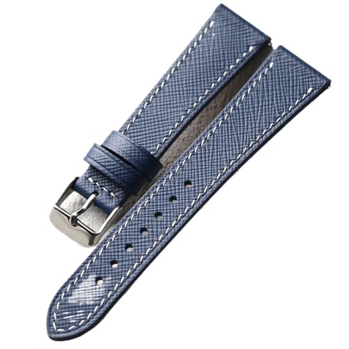 MCNVNEFSAW Handgemachtes Rindslederarmband for Kreuzmuster, 18 MM, 19 MM, 20 MM Schnellverschluss, SM-Größenarmband, Blau-Schwarzes Lederarmband Uhrenarmband(A Silver Buckle,19mm) von MCNVNEFSAW