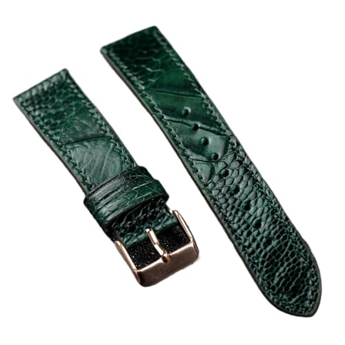 MCNVNEFSAW Handgemachtes Straußenfuß-Lederarmband Blau Grün 18 19 20 21 22MM Weiches Vintage-Stil-Armband Herren Uhrenarmband(Rose Gold,21mm) von MCNVNEFSAW