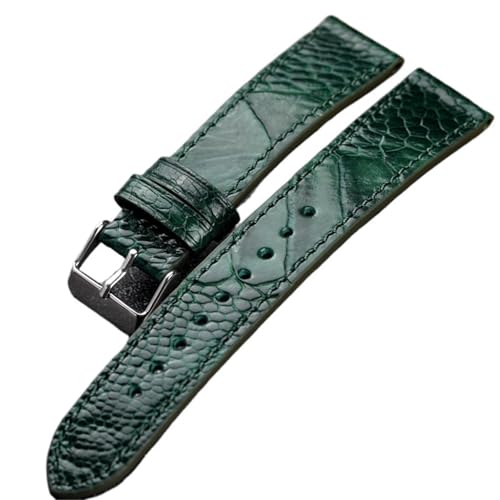 MCNVNEFSAW Handgemachtes Straußenfuß-Lederarmband Blau Grün 18 19 20 21 22MM Weiches Vintage-Stil-Armband Herren Uhrenarmband(Silver clasp,18mm) von MCNVNEFSAW