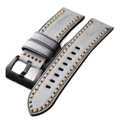 MCNVNEFSAW Handgemachtes dickes Lederarmband Schwarz-Grau 20MM 22MM 24MM Rindslederarmband Geeignet for mechanische Uhren Uhrenarmband(Black buckle,20mm) von MCNVNEFSAW