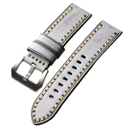 MCNVNEFSAW Handgemachtes dickes Lederarmband Schwarz-Grau 20MM 22MM 24MM Rindslederarmband Geeignet for mechanische Uhren Uhrenarmband(Sliver buckle,22mm) von MCNVNEFSAW