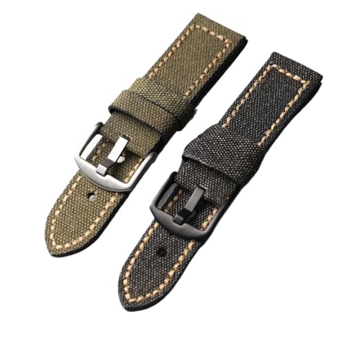 MCNVNEFSAW Handgemachtes grün-schwarzes Canvas-Armband 20MM 22MM 24MM 26MM Dickes und robustes Sanvas+Rindsleder-Armband Uhrenarmband(26mm) von MCNVNEFSAW