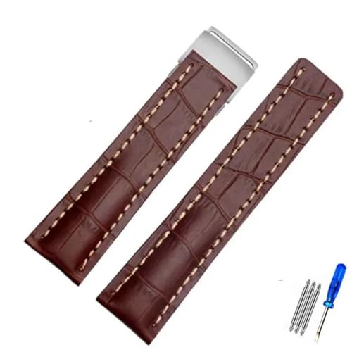 MCNVNEFSAW Passend for Breitling Strap Italien Echtleder Uhrenarmband Premier B01 Colt Chronograph Avenger AVIATOR 8 316L Schnalle Logo 22 24mm Verschluss(Brown,24mmNO Buckle) von MCNVNEFSAW