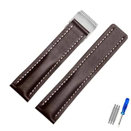 MCNVNEFSAW Passend for Breitling Strap Italien Echtleder Uhrenarmband Premier B01 Colt Chronograph Avenger AVIATOR 8 316L Schnalle Logo 22 24mm Verschluss(Coffee,24mmSilver Buckle) von MCNVNEFSAW