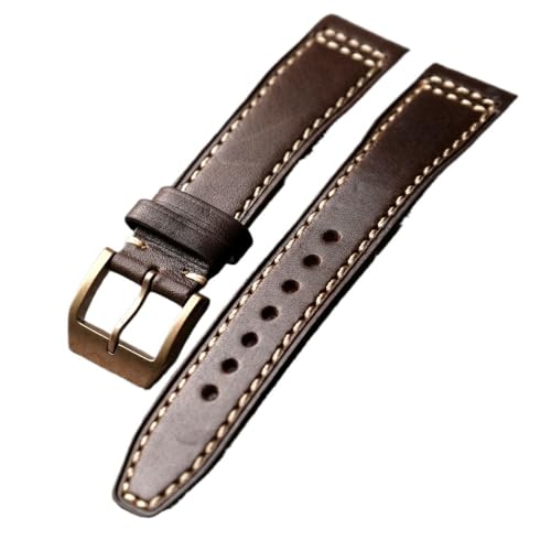 MCNVNEFSAW Rindslederarmband Bronze Uhrenverschluss, 20MM 21MM 22MM, weiches Herren Vintage Lederarmband for Bronze Verschluss(Brown,21mm) von MCNVNEFSAW