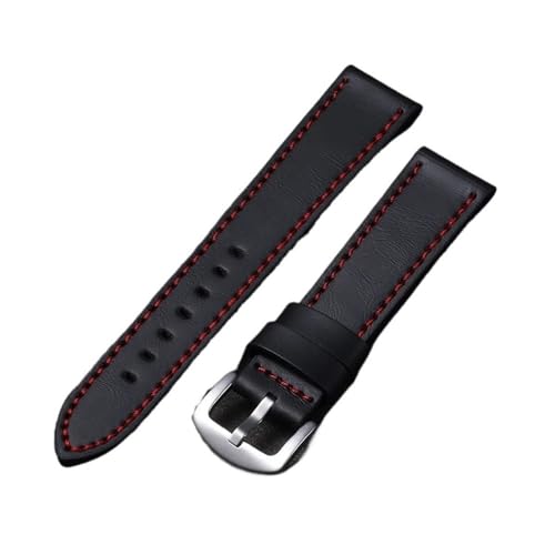MCNVNEFSAW Uhrenarmband Sport Vintage Lederarmband Edelstahlschnalle Uhrenzubehör 18mm 20mm 22mm 24mm Uhrenarmband(Black Red,18mm) von MCNVNEFSAW