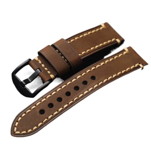 MCNVNEFSAW Vintage Gebürstetes braun-schwarzes Rindslederarmband 18 mm 20 mm 21 mm 22 mm 23 mm 24 mm 26 mm weiches Lederarmband Uhrenarmband(Black buckle3,26mm) von MCNVNEFSAW