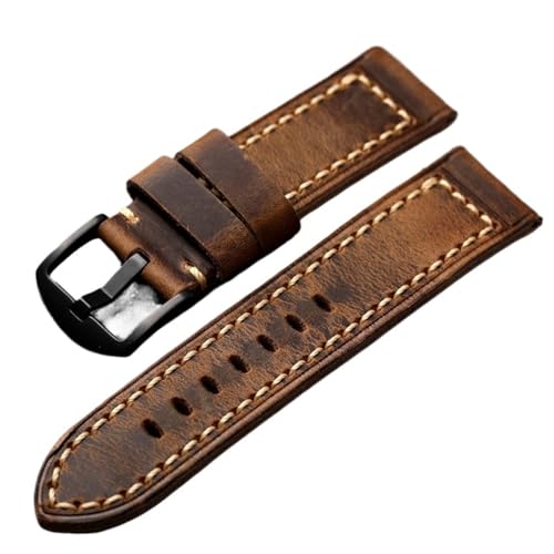 MCNVNEFSAW Vintage Herren Lederarmband Öliges Vintage Erste Schicht Rindsleder 20 21 22 23 24MM Anpassungsfähiges Bronze Uhrenarmband Verdickt Uhrenarmband(Brack clasp,26mm) von MCNVNEFSAW