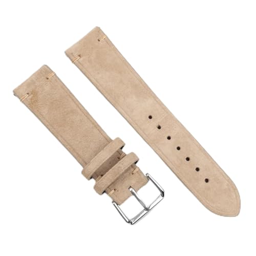 MCNVNEFSAW Vintage-Wildlederarmband 18 mm 20 mm 22 mm 24 mm handgefertigtes Näharmband for Herren- und Damenuhrenersatz Uhrenarmband(Beige no wire,18mm) von MCNVNEFSAW