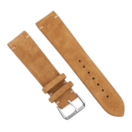 MCNVNEFSAW Vintage-Wildlederarmband 18 mm 20 mm 22 mm 24 mm handgefertigtes Näharmband for Herren- und Damenuhrenersatz Uhrenarmband(Tan no wire,22mm) von MCNVNEFSAW
