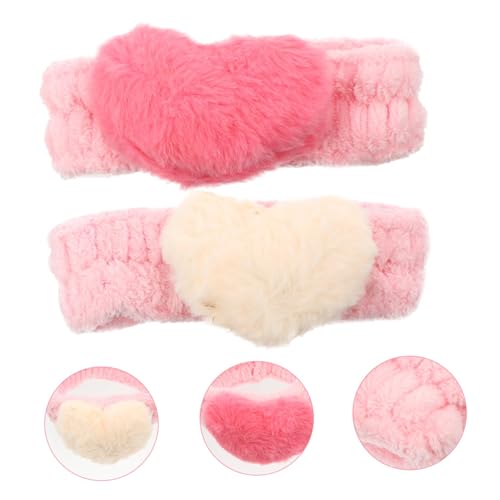 2er-Pack weiche Coral Fleece-Stirnbänder in Herzform – perfekt für Gesichtsreinigung, Spa, Masken und Make-up für Mädchen von MCNZNJONV