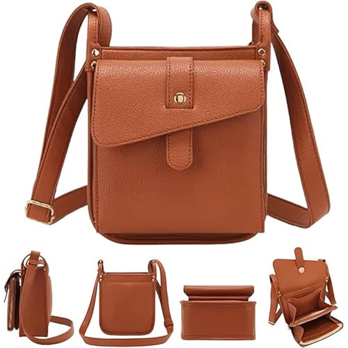 MCNZNJONV Kleine Umhängetasche aus echtem Leder für Damen, Schultertasche mit mehreren Fächern, RFID-Schutz, Reißverschluss und mehreren separaten Fächern, Damen-Ledertasche von MCNZNJONV