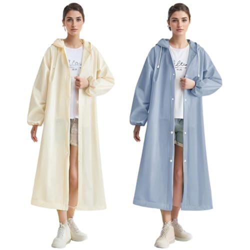 2 Stück Regenponcho,Regenponcho Eva Herren Damen Wasserdicht, Regenjacke Unisex Wiederverwendbar Regenmantel Poncho Regenbekleidung Regencape für Wandern Camping Radfahren Reisen (Aprikose+Blau) von MCOLAFU