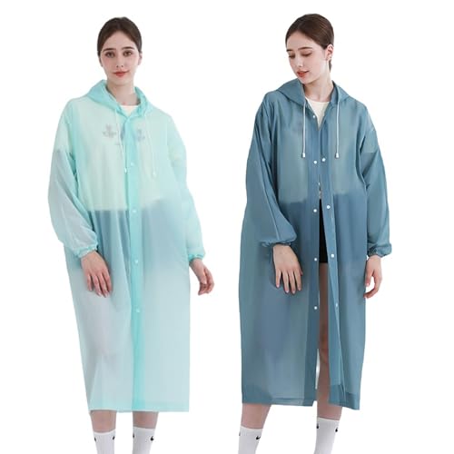2 Stück Regenponcho,Regenponcho Eva Herren Damen Wasserdicht, Regenjacke Unisex Wiederverwendbar Regenmantel Poncho Regenbekleidung Regencape für Wandern Camping Radfahren Reisen (Blau+hellgrün) von MCOLAFU