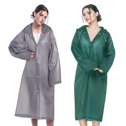 MCOLAFU 2 Stück Regenponcho,Regenmantel Regenponcho Herren Damen Wasserdicht, EVA Regenjacke Unisex Wiederverwendbar Regenmantel Poncho Regenbekleidung Regencape für Wandern Camping Radfahren von MCOLAFU