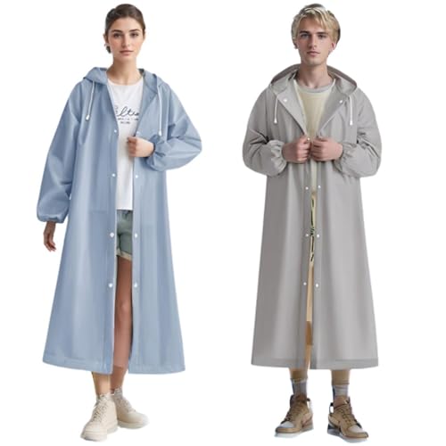 MCOLAFU 2 Stück Regenponcho,Regenponcho Eva Herren Damen Wasserdicht, Regenjacke Unisex Wiederverwendbar Regenmantel Poncho Regenbekleidung Regencape für Wandern Camping Radfahren Reisen (Grau+Blau) von MCOLAFU