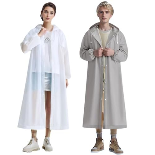MCOLAFU 2 Stück Regenponcho,Regenponcho Eva Herren Damen Wasserdicht, Regenjacke Unisex Wiederverwendbar Regenmantel Poncho Regenbekleidung Regencape für Wandern Camping Radfahren Reisen von MCOLAFU