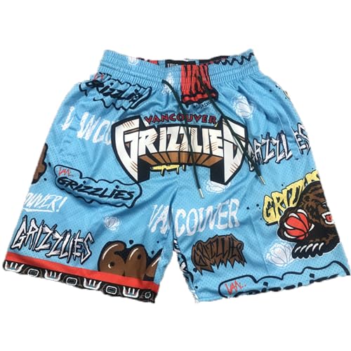 Herren NBA Grizzlies Basketball Shorts hochelastische atmungsaktive Sporthose(A,S) von MCQOmcil