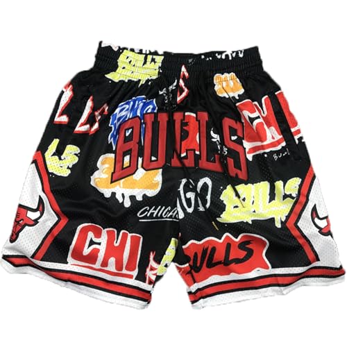 MCQOmcil Herren NBA Bulls Basketball Shorts hochelastische atmungsaktive Sporthose(1,L) von MCQOmcil