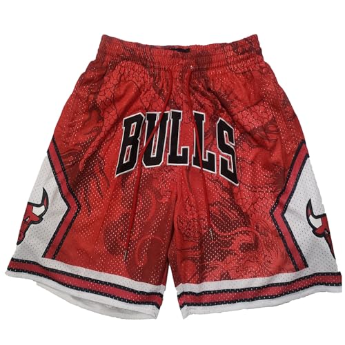 MCQOmcil Herren NBA Bulls Basketball Shorts hochelastische atmungsaktive Sporthose(2,L) von MCQOmcil