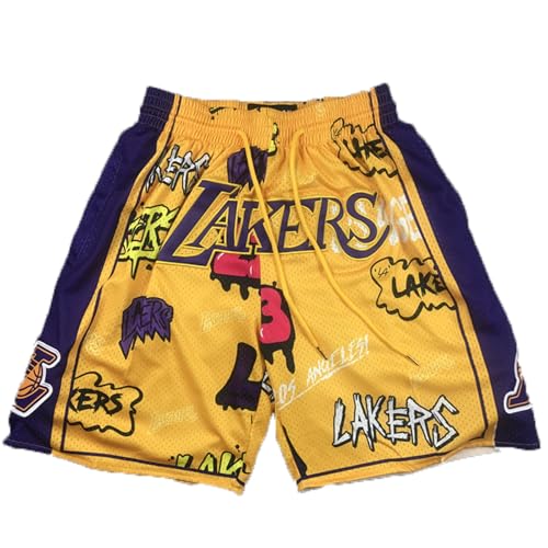 MCQOmcil Herren NBA Lakers Basketball Shorts hochelastische atmungsaktive Sporthose(1,L) von MCQOmcil