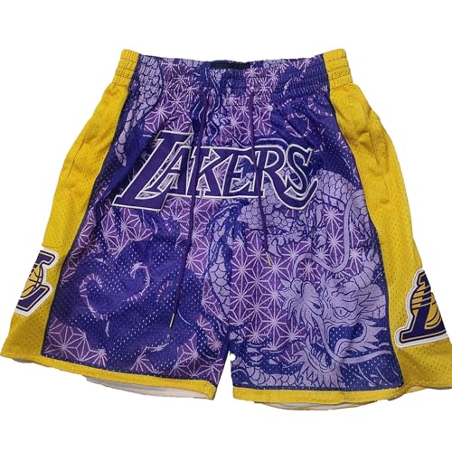 MCQOmcil Herren NBA Lakers Basketball Shorts hochelastische atmungsaktive Sporthose(2,XL) von MCQOmcil