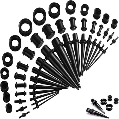 MCSQK 50 stück Dehnstäbe Tunnel Set, Ohr Plug 1.6-10mm mit Silikon Ohr Tunnel, Ohr Expander Set, Dehnungstäbe, Dehnstab Taper, Tunnel Dehnset Acryl, Ohr Dehnungsset Damen Herren (Schwarz) von MCSQK