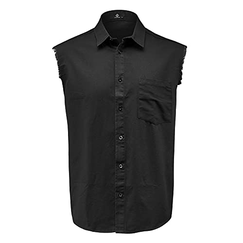 MCULIVOD Herren Hemd, ärmellos, Denim-Baumwolle, Biker-Weste, Cowboy-Button Down mit Hemden vorne Tasche - Schwarz - XX-Large MCULIVOD Herren Hemd, ärmellos, Denim-Baumwolle, Biker-Weste, Cowboy-Button Down mit Hemden vorne Tasche - Schwarz - XX-Large von MCULIVOD