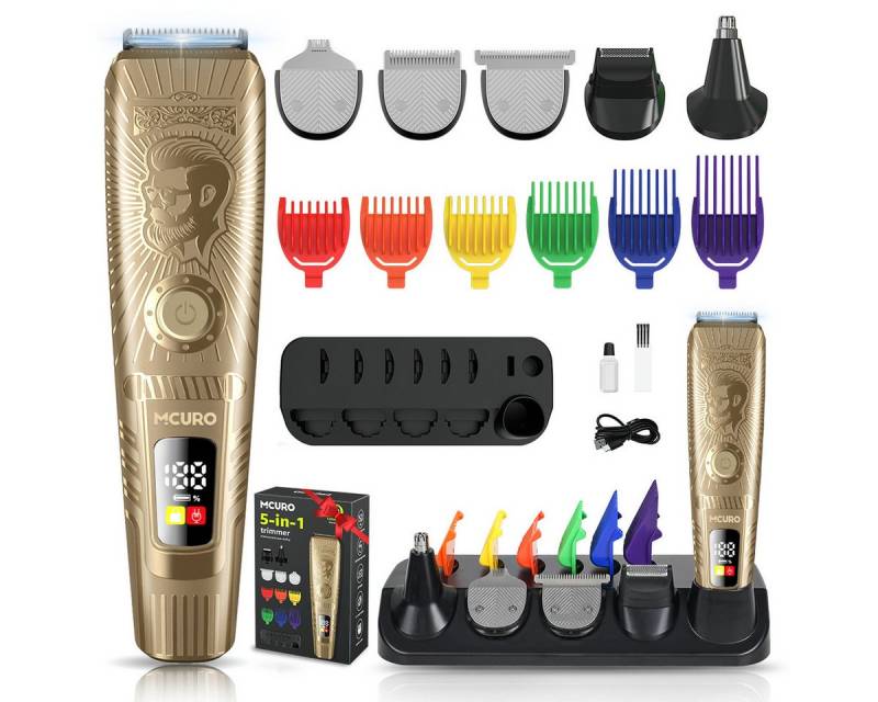 MCURO Haarschneider Haarschneidemaschine Profi Set 5-in-1 Barttrimmer Herren, Haar- und Bartschneider,Nasenhaartrimmer Präzisionstrimmer, Haarschneider mit 6 Begrenzungskamm,150 Min Akku,LED-Anzeige von MCURO