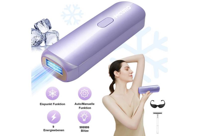 MCURO IPL-Haarentferner IPL-Haarentfernungsgerät mit Eiskühlungsfunktion, 999,999 Lichtimpulse, 9 Energiestufen Hohe Energiedichte von 15 J / 3,3 cm², Haarentfernung Laser für Männer, Frauen, Achseln, Beine, Körper von MCURO