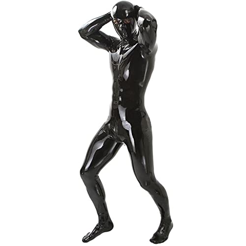 Ganzkörper Erwachsene Latex Catsuit Kapuze für Männer und Frauen Unisex Latex Anzug Zentai Bodysuit,rot,XXL von MCWJ