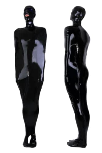 Handgemachter schwarzer Herren Gummi Latex Catsuit Schlafsack Bodybag Tasche mit Schritt-Reißverschluss,schwarz,S von MCWJ