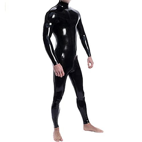 MCWJ Handgemachte Doppelschultern Reißverschluss Herren Ganzkörper-Design Sexy Latex Enger Overall Gummi Catsuit Kleidung mit Schritt-Reißverschluss,schwarz,XL von MCWJ