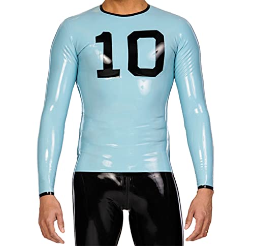 Herren Langarm himmelblaues Latex T-Shirt und Vorderseite mit NO.10 Dekorationen,Blauer Himmel,XL von MCWJ