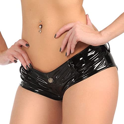 MCWJ Latex Gummi Unterwäsche Knopf Glänzende Schwarze Hose Shorts Größe XS-XXL,schwarz,M von MCWJ