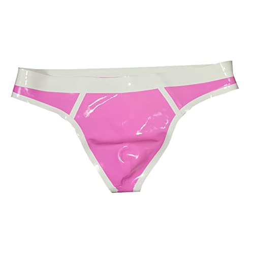 Männer Latex Briefs Rosa und Weiß Trimmen Männlichen Gummi Höschen Tanga Dessous Handgemacht,Rosa und Weiß,M von MCWJ