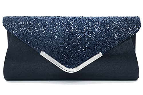 MCWTH Abendtasche Clutch Geldbörsen für Damen, Damen, Hochzeit, Abschlussball, Party, Glitzer, Pailletten, Schultertaschen, dunkelblau, Small von MCWTH