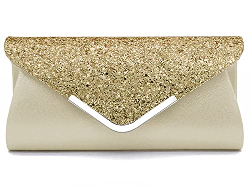 MCWTH Abendtasche Clutch Geldbörsen für Damen, Damen, Hochzeit, Abschlussball, Party, Glitzer, Pailletten, Schultertaschen, gold, Small von MCWTH