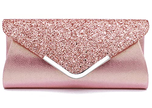 MCWTH Abendtasche Clutch Geldbörsen für Damen, Damen, Hochzeit, Abschlussball, Party, Glitzer, Pailletten, Schultertaschen, rose, Small von MCWTH