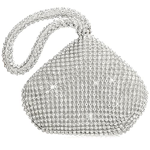 MCWTH Damen Abendtasche Clutch Strass Geldbörse Bling Glitzer Handtaschen für Hochzeit Party Abschlussball, silber, Small von MCWTH