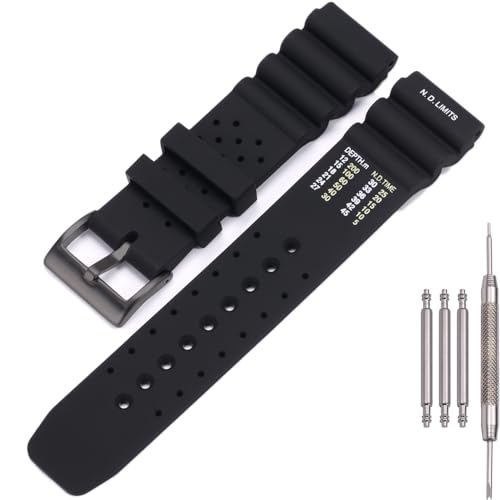 22mm Silikon-Uhrenarmband kompatibel mit Citizen Hyper Aqualand Duplex Promaster Herren Sport Wasserdicht Taucharmband Armbanduhr Zubehör (Black buckle) von MCXGL