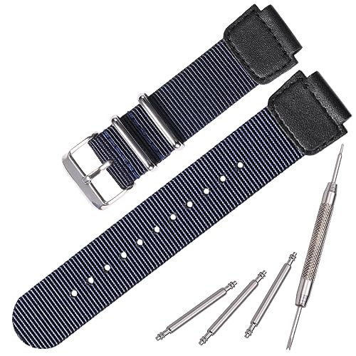 MCXGL Ersatz-Uhrenarmband aus Nylon für Casio AE1200WH AE-1000 SGW-300H SGW-400 AQ-S810W 18 mm Herren-Ersatz-Lederarmband mit Edelstahlring (blau) von MCXGL