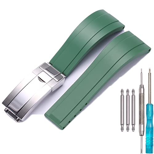 Gummi-Uhrenarmband, kompatibel mit Rolex Yacht Master Oysterflex Submariner GMT Daytona 20 mm Armband wasserdichtes Armband Uhrenzubehör (Green) von MCXGL