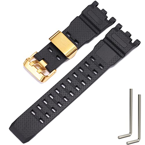 Harz Uhrenarmband Kompatibel mit Casio GWG-2000 Mudmaster Strap Herren Gummi Sport Wasserdicht Band (Black gold buckle) von MCXGL