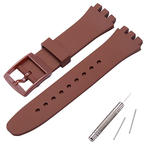 MCXGL 20mm Silikonarmband Kompatibel mit Swatch schweißfestes Silikon-Gummi-Uhrenarmband mit Werkzeug Brown von MCXGL