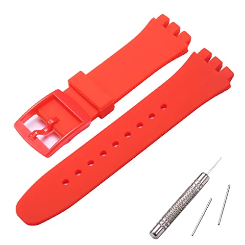 MCXGL 20mm Silikonarmband Kompatibel mit Swatch schweißfestes Silikon-Gummi-Uhrenarmband mit Werkzeug Red von MCXGL